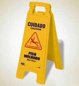 PLACA EM V CUIDADO PISO MOLHADO 50X30 CM