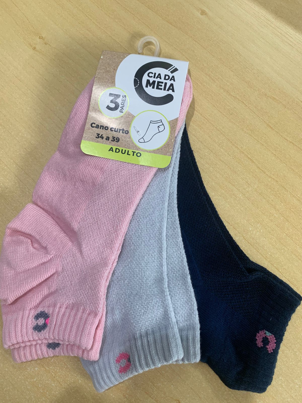 KIT 3 PARES MEIA FEMININA CANO CURTO