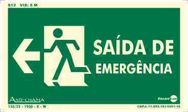 PLACA SIN. SAIDA EMERGENCIA SETA P/ ESQUERDA FOTOLUMINESCENTE ENCARTALE 25X15 CM