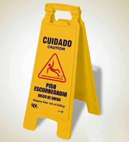 PLACA EM V CUIDADO PISO ESCORREGADIO 50X30 CM