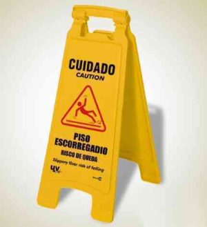 PLACA EM V CUIDADO PISO ESCORREGADIO 50X30 CM