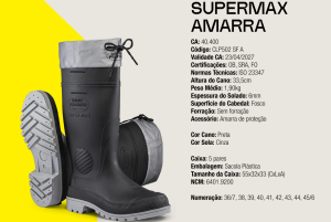 BOTA PVC PRETA/CINZA SEM FORRO CANO LONGO SUPERMAX C/AMARRAÇÃO CA 40400