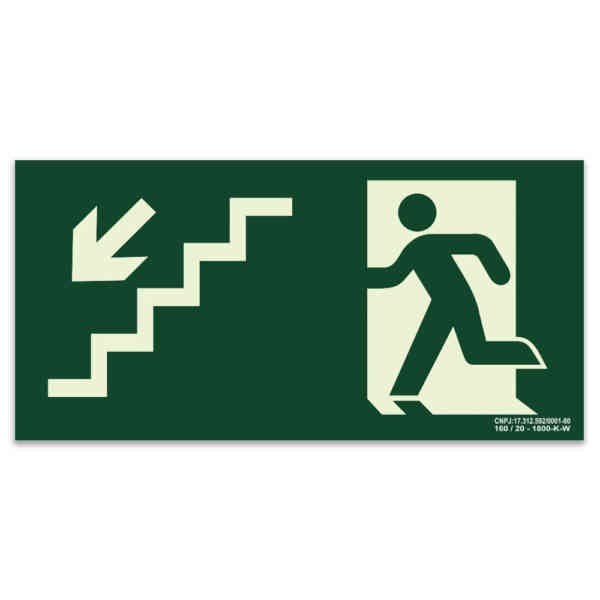 PLACA SIN.ROTA DE FUGA DESCA ESCADA ESQUERDA FOTOLUMINECENTE 25X15 CM