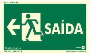 PLACA SIN. SAIDA SETA P/ ESQUERDA FOTOLUMINESCENTE ENCARTALE 25X15 CM