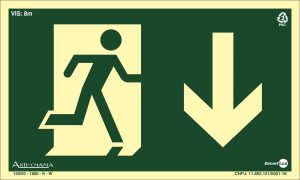 PLACA SIN.ROTA DE FUGA SETA P/ BAIXO FOTOLUMINECENTE 25X15 CM