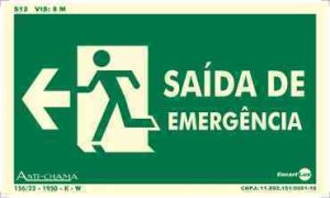 PLACA SIN. SAIDA EMERGENCIA SETA P/ ESQUERDA FOTOLUMINESCENTE ENCARTALE 25X15 CM
