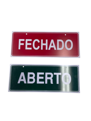 PLACA SIN. ABERTO/FECHADO FRENTE E VERSO 10X25CM