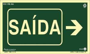 PLACA SIN. FOTOLUMINESCENTE SAIDA SETA P/ DIREITA ENCARTALE 25X15 CM