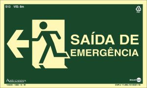 PLACA SIN. SAIDA EMERGENCIA SETA P/ ESQUERDA FOTOLUMINESCENTE ENCARTALE 25X15 CM