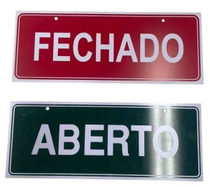PLACA SIN. ABERTO/FECHADO FRENTE E VERSO 10X25CM