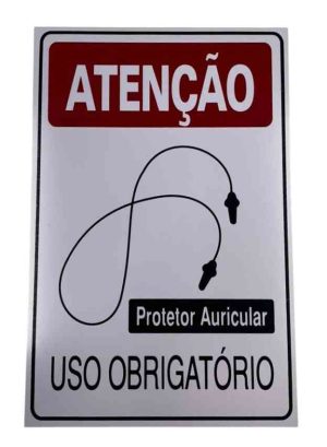 PLACA SIN.ATENCAO (PROT.AUR.PLUG) USO OBRIGATORIO 20X30 CM
